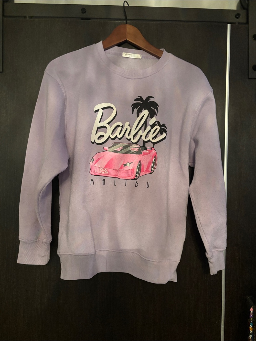 Girls kids size 14/16 Barbie Lilac Crewneck Sweatshirt with Pink Car Graphic